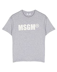 MSGM Boys Grey Cotton Logo Print T-Shirt