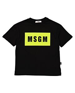 MSGM Boys Nero-Giallo Fluo Logo T-Shirt, Size 6