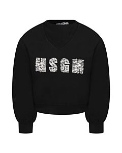 MSGM Girls Black Crystal Logo Cotton Sweatshirt