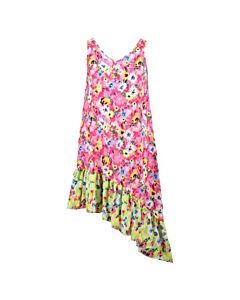 MSGM Girls Fucsia Floral Print Asymmetric Dress
