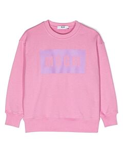 MSGM Girls Rosa Logo Stamp Pull Over Cotton Sweatshirt
