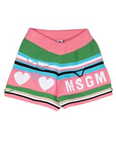 MSGM Girls Stripe Logo Distressed Knit Shorts