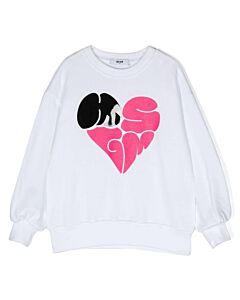 MSGM Girls White Heart Logo Print Cotton Sweatshirt