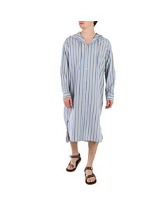 Mworks Men's Blue / Camel Stripe Granddad Hooded Long Shirt
