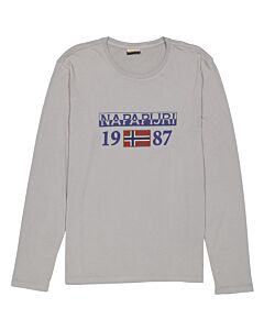 Napapijri Men's Grey Long-sleeve Solin Jersey T-shirt, Brand Size X-Large