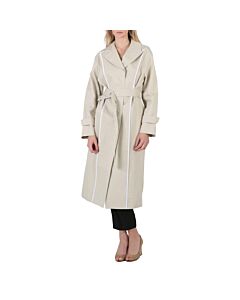 Off-White Ladies Light Grey Contrast-trim Trench Coat, Brand Size 42 (US Size 8)