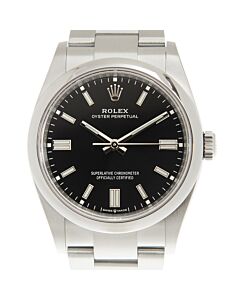 Unisex Oyster Perpetual Stainless Steel Black Dial Watch