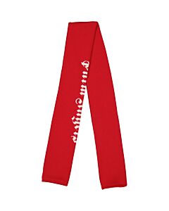 Palm Angels Kids Red / White Logo-print Knitted Scarf