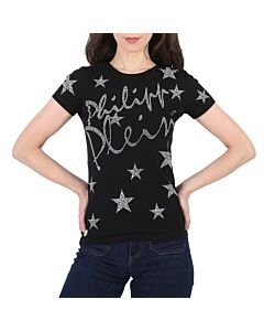 Philipp Plein Black/Multi Crystal Stars Print Cotton T-shirt