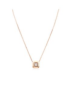 Picasso And Co Ladies 18K Rose Gold 0.032 Ct Square Cut Dancing Diamond Pendant Necklace