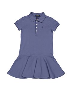 Polo Ralph Lauren Girls Capri Blue Polo Pony Cotton Polo Dress, Size 5