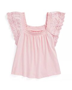 Polo Ralph Lauren Girls Hint Of Pink Eyelet-Embroidered Cotton Jersey Top