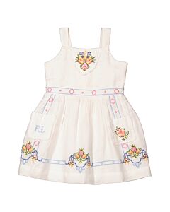 Polo Ralph Lauren Girls White Floral Embroidered Linen Dress