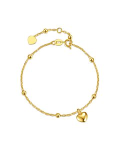 Rachel Glauber 14k Children's Yellow Gold Plated Heart Charm Station Bead Bracelet w/ Adjustable Extension Chain