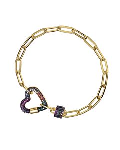 Rachel Glauber 14K Gold and Black Plated Cubic Zirconia Heart Chain Bracelet