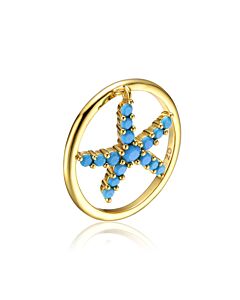 Rachel Glauber 14K Gold Plated and Blue Topaz Cubic Zirconia Modern Ring