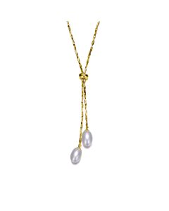 Rachel Glauber 14K Gold Plated Pearl and Cubic Zirconia Y Neck Necklace
