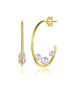 Rachel Glauber 14k Gold Plated Pearl Open Hoop Earrings