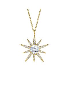 Rachel Glauber 14k Gold Plated with Cubic Zirconia 10-Point Starburst Pendant Necklace