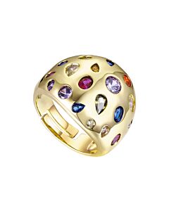 Rachel Glauber 14k Gold Plated with Rainbow Gemstone Cubic Zirconia Dome Ring