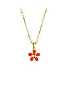 Rachel Glauber 14k Yellow Gold Plated Red Enamel Blooming Flower Layering Necklace