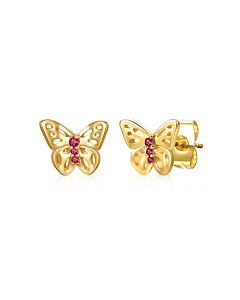 Rachel Glauber 14k Yellow Gold Plated with Cubic Zirconia 3-Stone Filigree Butterfly Stud Earrings