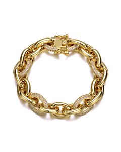 Rachel Glauber 14k Yellow Gold Plated with Cubic Zirconia Chunky Tubular Oval Cable Chain Bracelet