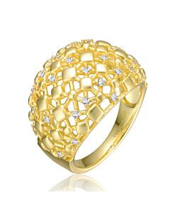 Rachel Glauber 14k Yellow Gold Plated with Cubic Zirconia Dome-Shaped Textured Nugget Ring