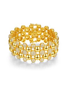 Rachel Glauber 14k Yellow Gold Plated with Cubic Zirconia French Pave Medallion Mesh Link Bracelet