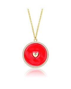 Rachel Glauber 14k Yellow Gold Plated with Cubic Zirconia Heart Enamel Round Pendant Necklace