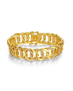 Rachel Glauber 14k Yellow Gold Plated with Cubic Zirconia Interlocking Slinky Link Chain Bracelet