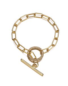 Rachel Glauber 14k Yellow Gold Plated with Cubic Zirconia Oversized Toggle Clasp Elongated Oval Cable Link Bracelet