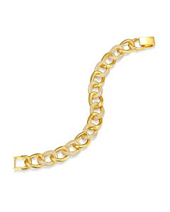 Rachel Glauber 14k Yellow Gold Plated with Cubic Zirconia Tubular Oval Cable Chain Bracelet