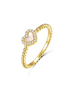 Rachel Glauber 14k Yellow Gold Plated with Mother of Pearl & Cubic Zirconia Beaded Band Promise Stacking Ring