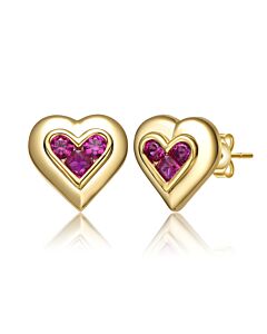 Rachel Glauber 14k Yellow Gold Plated with Purple Amethyst Cubic Zirconia 3-Stone Cluster Heart Stud Earrings