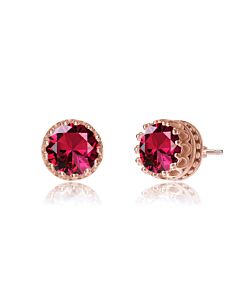 Rachel Glauber 18K Rose Gold Plated Ruby Round Stud Earrings
