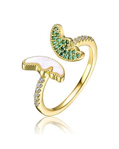 Rachel Glauber Gold Plated Green Cubic Zirconia Bypass Ring