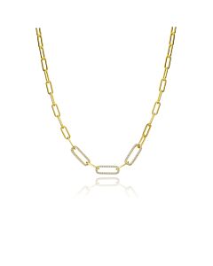 Rachel Glauber Megan Walford 14k Yellow Gold Plated With Cubic Zirconia Elongated Cable Link Chain Necklace