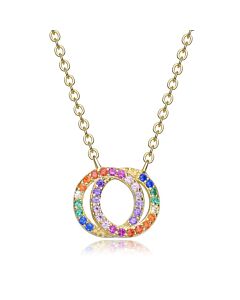 Rachel Glauber Megan Walford Sterling Silver Rainnbow Cubic Zirconia Circle Pendant Necklace