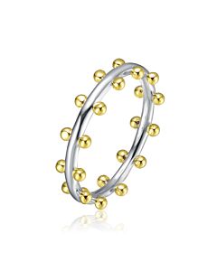 Rachel Glauber Rhodium and 14K Gold Plated Bead Band Ring