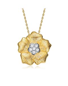 Rachel Glauber Rhodium and 14K Gold Plated Cubic Zirconia Floral Pendant Necklace