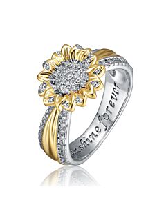 Rachel Glauber Rhodium and 14K Gold Plated Cubic Zirconia Nature Inspired Ring
