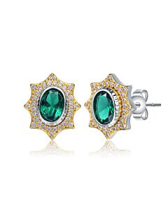 Rachel Glauber Rhodium And 14k Gold Plated Emerald Cubic Zirconia Stud Earrings