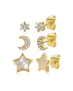 Rachel Glauber Star & Crescent Moon Astrological Zodiac Galaxy 3-Piece Stud Earrings Set