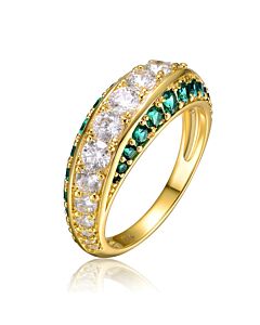 Rachel Glauber Sterling Silver 14K Gold Plated and Emerald Cubic Zirconia Coctail Ring