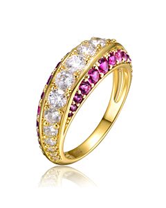 Rachel Glauber Sterling Silver 14K Gold Plated and Ruby Cubic Zirconia Coctail Ring