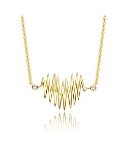 Rachel Glauber Sterling Silver 14K Gold Plated Cubic Zirconia Spring Ring Heartbeat Necklace