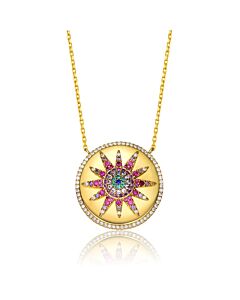 Rachel Glauber Sterling Silver Gold Plated Multi Color Cubic Zirconia Necklace