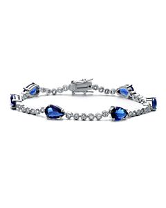 Rachel Glauber White Gold Plated with Pear Blue Sapphire & Tennis Bracelet