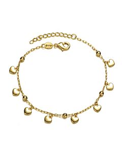 Rachel Glauber Young Adults/Teens 14k Yellow Gold Plated Beaded Heart Charm Station Bracelet - Adjustable w/ Extension Chain